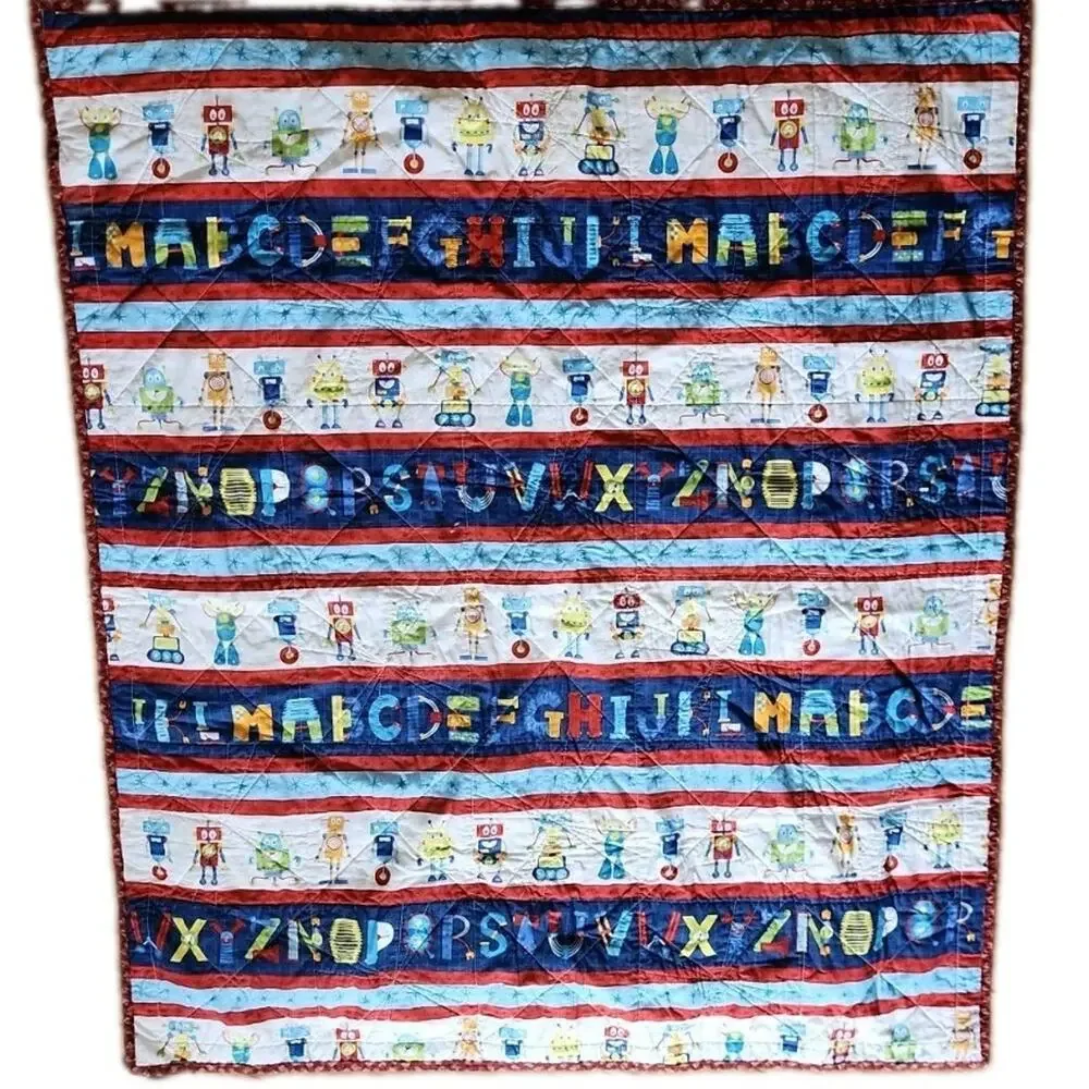 Alpha-Bots Print by Danielle Leone Hand Sewn Baby Learning Crib Quilt Nursery